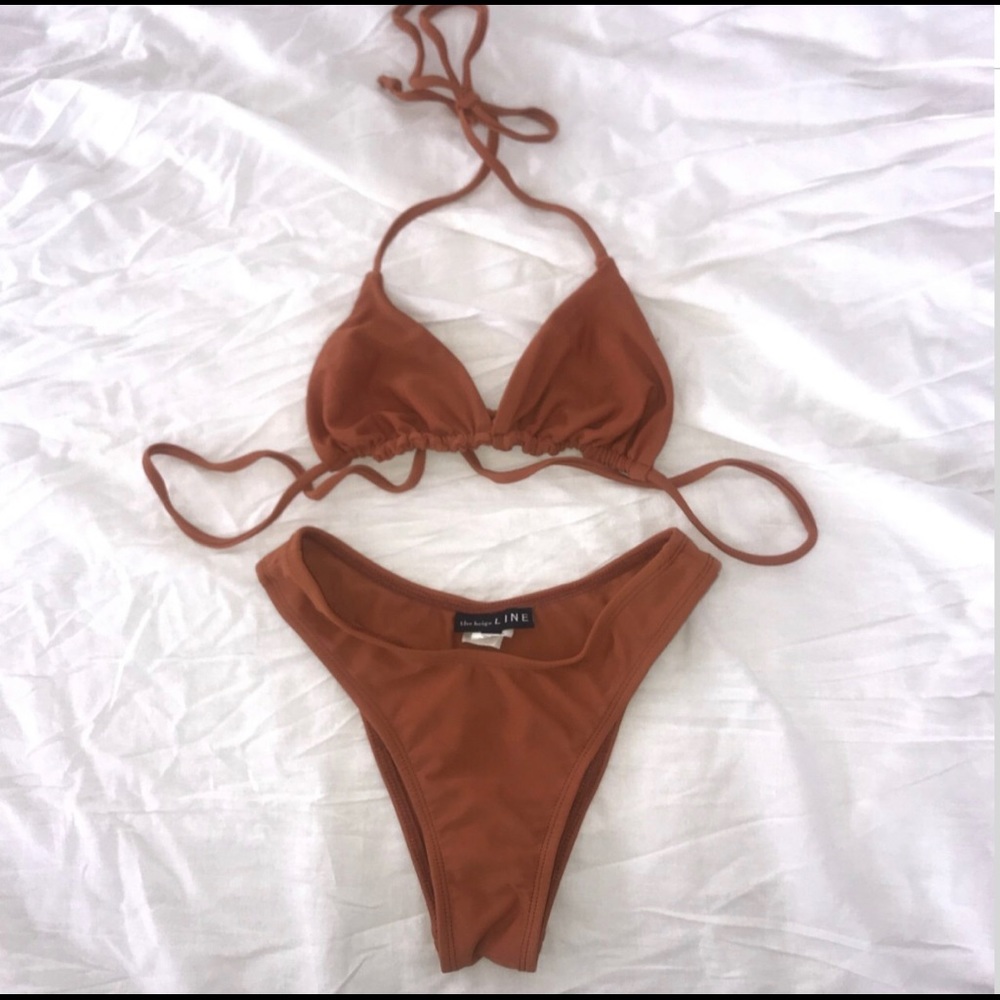 The beige line terra-cotta swim suit